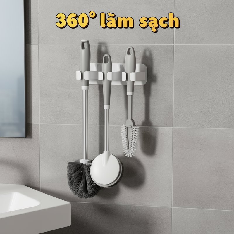 Bộ cọ vệ sinh nhà vệ sinh 4 trong 1, cọ vệ sinh đa chức năng, đầu cọ silicon mềm, tay cầm chắc chắn