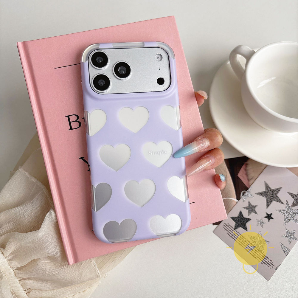 Phone Case For iPhone 17 Pro Max 16 15 14 13 TPU Matte Heart Mirror Aesthetic Korean Cute