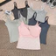 Milyfashion Dopamine Nhỏ Tươi Đẹp Lưng Sọc Sling Slim-fit Phù Hợp Với Ngực Miếng Lót Đáy Ngắn Top Mỏng Dây Đeo Vai Phong Cách Mới GX8P