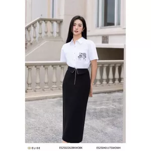 Áo sơ mi thô trắng thêu hoa túi ngực thiết kế Elise ES2504011TSWOWH