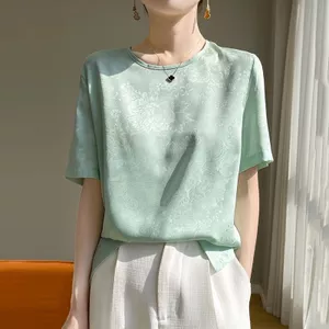Áo sơ mi ngắn tay sợi mây thơm satin, phong cách Trung Quốc dành cho nữ