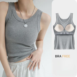 Phụ Nữ Mới Chắc Chắn Cổ Tròn Gân Xe Tăng Top Camisole Nữ Mùa Hè Cơ Bản Đàn Hồi TankTop Áo Vest Một Mảnh Có Miếng Lót Ngực Y2k