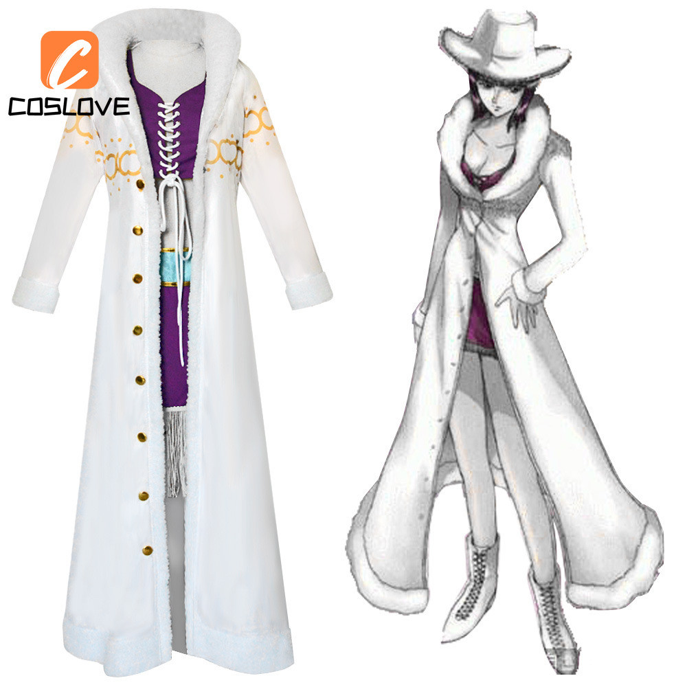 Trang phục cosplay Nico Robin One Piece - Trang phục mùa đông hoàn chỉnh với áo dài trắng