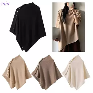 Saia dệt kim và Poncho dày ấm áp, phù hợp thời trang hàng ngày và mùa thu đông