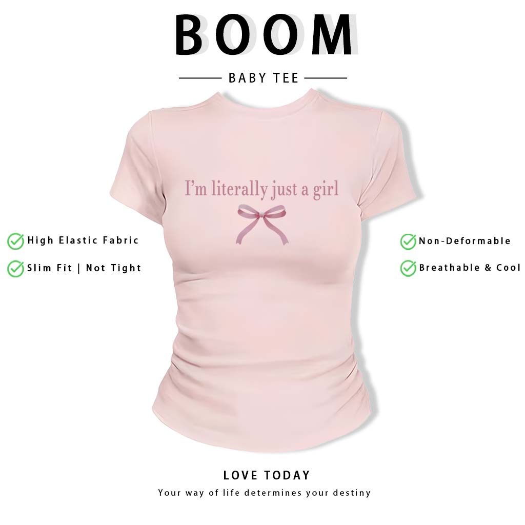 BOOM Áo Baby Tee Nữ Cotton Ôm Body-Áo Thun Ngắn Tay Y2K In Hình PhongCách Mùa Hè, Cổ Tròn Hàng Đầucách hàn quốc phongR27