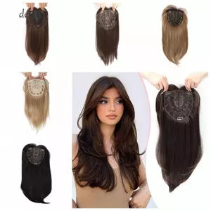 DELMER Thẳng Topper Tóc, Tổng Hợp Tóc Toupee Tóc Toppers, Kẹp Thay Thế Trong Full Cover Liền Mạch Top Tóc Nổ Cho Nữ