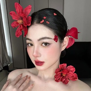 1 Bộ Mũ Buộc Tóc Hoa Đỏ Cô Dâu - Phụ Kiện Thời Trang Cho Đám Cưới