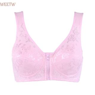 WEETW Người cao tuổi trung niên, Áo ngực không dây Cotton cỡ lớn dành cho mẹ, Đồ lót mềm có dây kéo phía trước Đồ lót bà bầu nữ