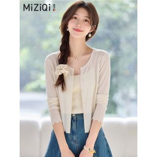 【MIZIQI】Cardigan Nữ Retro Dệt Kim Sáp Thân Thiện Với Da, Mềm Mại Cho Mùa Hè, Tay Dài Chống Nắng