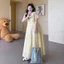 Trang phục bà bầu mùa hè Cotton thiết kế rỗng cổ chữ v