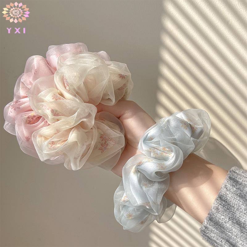 Scrunchies hai lớp lụa organza hoa ngọt ngào dành cho tóc đuôi ngựa của bé gái