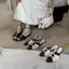 TT Mũi Nhọn Ren-Up Sandal Nữ Gót Dày Flip-Flops Hai Cánh Nơ Da Thời Trang V