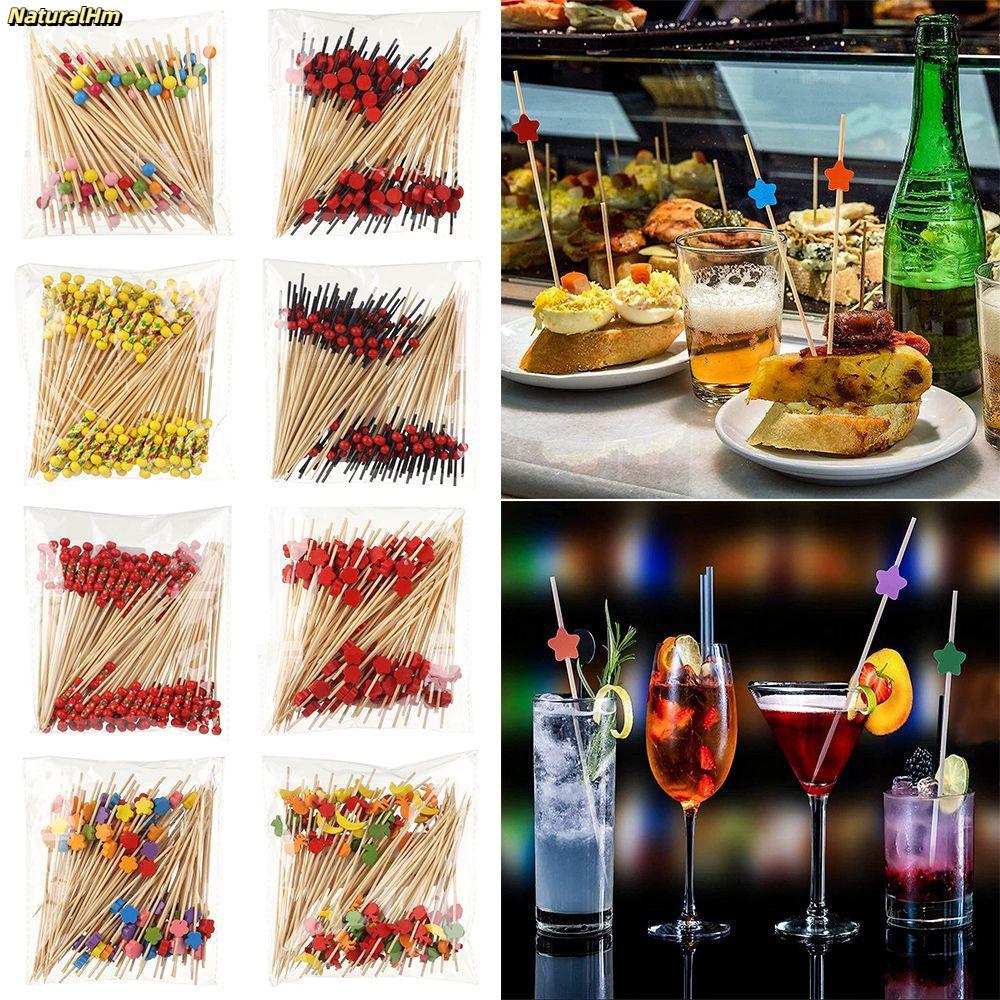 [Vận chuyển nhanh] NATURALHM 100 chiếc Que trái cây Tiệc cưới Cung cấp Salad Sandwich Tăm Cupcake Nĩa trái cây Salad Que rau củ Tăm thủ công