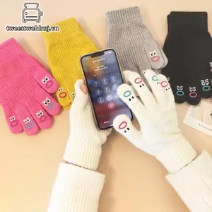 Găng tay nữ dệt kim mùa đông, chất liệu tweeduj, màn hình cảm ứng, ấm áp toàn ngón, phong cách Hàn Quốc, phù hợp cho việc đi xe đạp.
