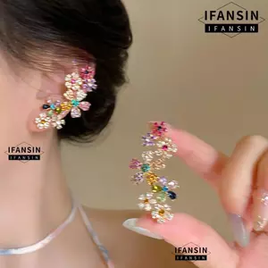 Móc tai dài IFANIN hoa nhiều màu sắc, thiết kế sang trọng từ hợp kim thời trang