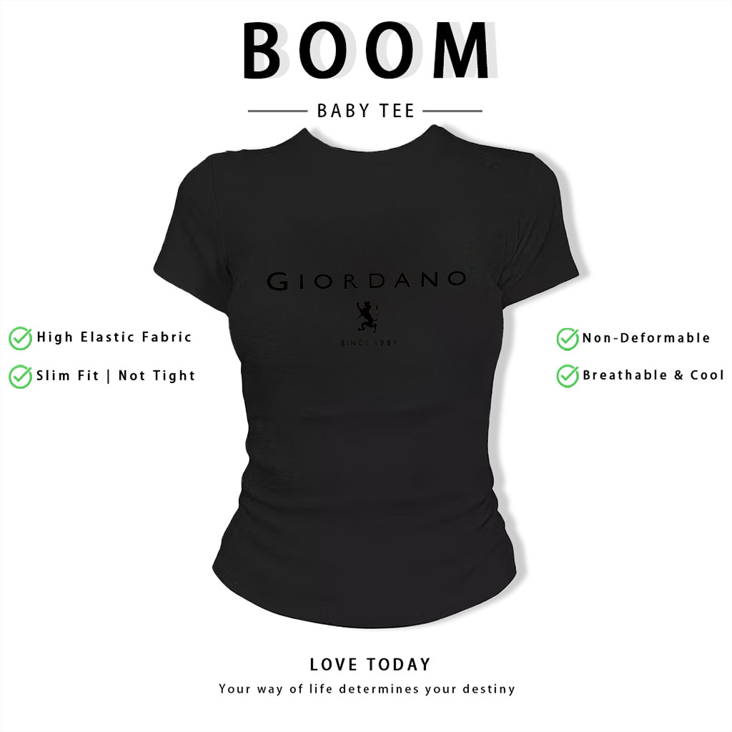 BOOM Áo Baby Tee Nữ Cotton Ôm Body-Áo Thun Ngắn Tay Y2K In Hình PhongCách Mùa Hè, Cổ Tròn Hàng Đầucách hàn quốc phongK16