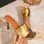Giày Sandal Nữ Cao Gót Thời Trang Mũi Vuông Vàng Cao Gót DM1B
