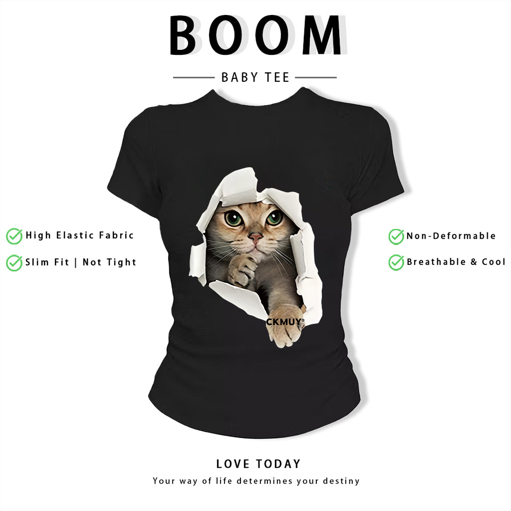 BOOM Áo Baby Tee Nữ Cotton Ôm Body-Áo Thun Ngắn Tay Y2K In Hình PhongCách Mùa Hè, Cổ Tròn Hàng Đầucách hàn quốc phongM07