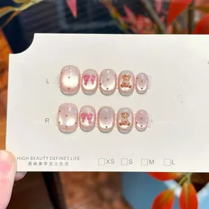 Giấc Mơ Ngọt Ngào Gấu Nơ Tình Yêu Dễ Thương Hàng Ngày Phù Hợp Với Màu Trắng Nhẹ Nhàng Mặc Móng Tay Đậu Hà Lan Miếng Dán Móng Tay Ngắn