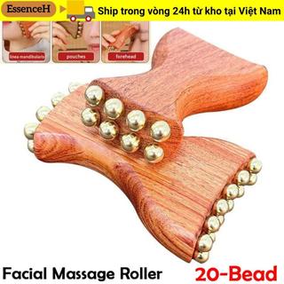 Con lăn Massage mặt ESSENCEH, Máy mát xa da mặt bằng gỗ đàn hương bằng đồng thau, Máy mát xa trán 20 hạt Dụng cụ mặt để tạo đường viền Thư giãn Hỗ trợ bạch huyết