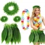 Váy cỏ Hawaii và Bộ Lei Phụ kiện trang phục màu xanh lá cây cho ngày lễ đi biển dự tiệc và hơn thế nữa