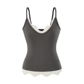 Mới Nguyên Chất Muốn Gợi Cảm Giả Hai Mảnh Cổ Chữ V Phối Ren Bên Trong Mặc Áo Vest Mỏng | Áo lót Skinny mềm bằng vải Tencel