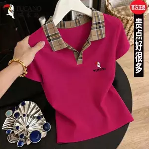 Áo thun ngắn tay nhỏ dành cho nữ Mùa hè 2026 Phong cách mới Cổ kẻ sọc dáng rộng Áo sơ mi POLO thông thường Top Hợp thời trang
