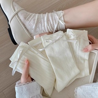 4 Đôi Y2K Ngọt Nơ Kawaii Tất Xuân Hè Bông Tai Kẹp JK Gothic Dễ Thương Tất Trắng Phong Cách Nhật Bản Nữ Cô Gái Ống Giữa Tất