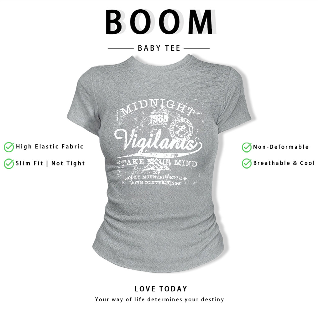 BOOM Áo Baby Tee Nữ Cotton Ôm Body-Áo Thun Ngắn Tay Y2K In Hình PhongCách Mùa Hè, Cổ Tròn Hàng Đầucách hàn quốc phongV38