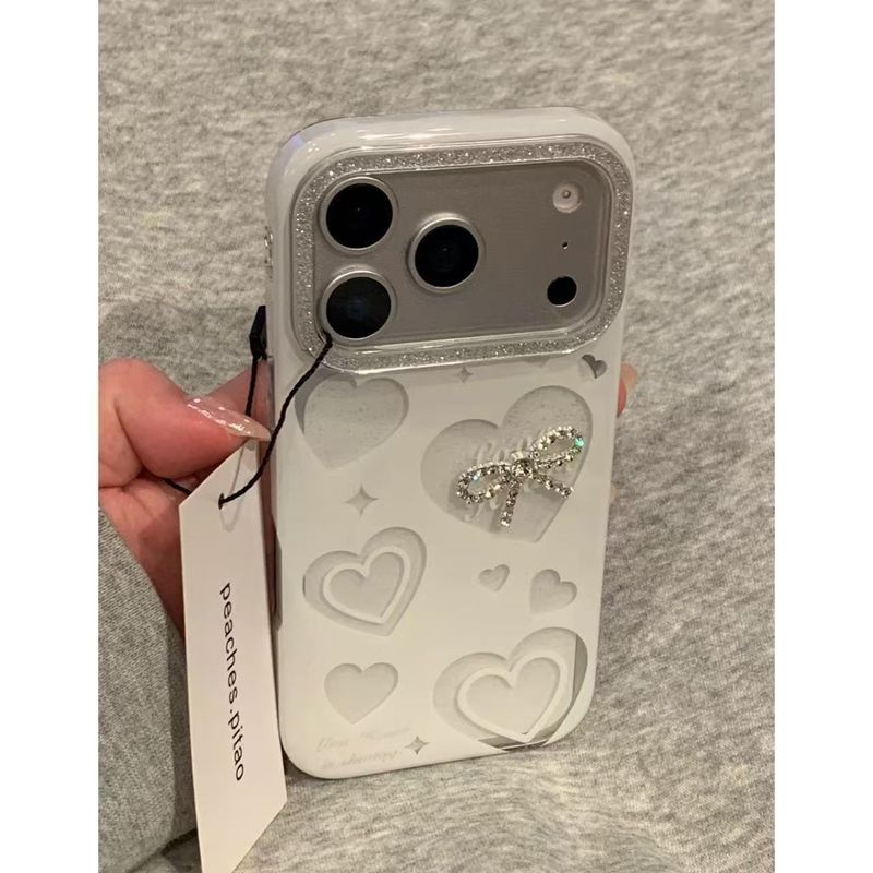 Ins Hollow Double Heart Thích hợp cho Vỏ điện thoại Apple 17Promax / 16pro / 15 / 14 13 / 12 Vỏ lấp lánh 11