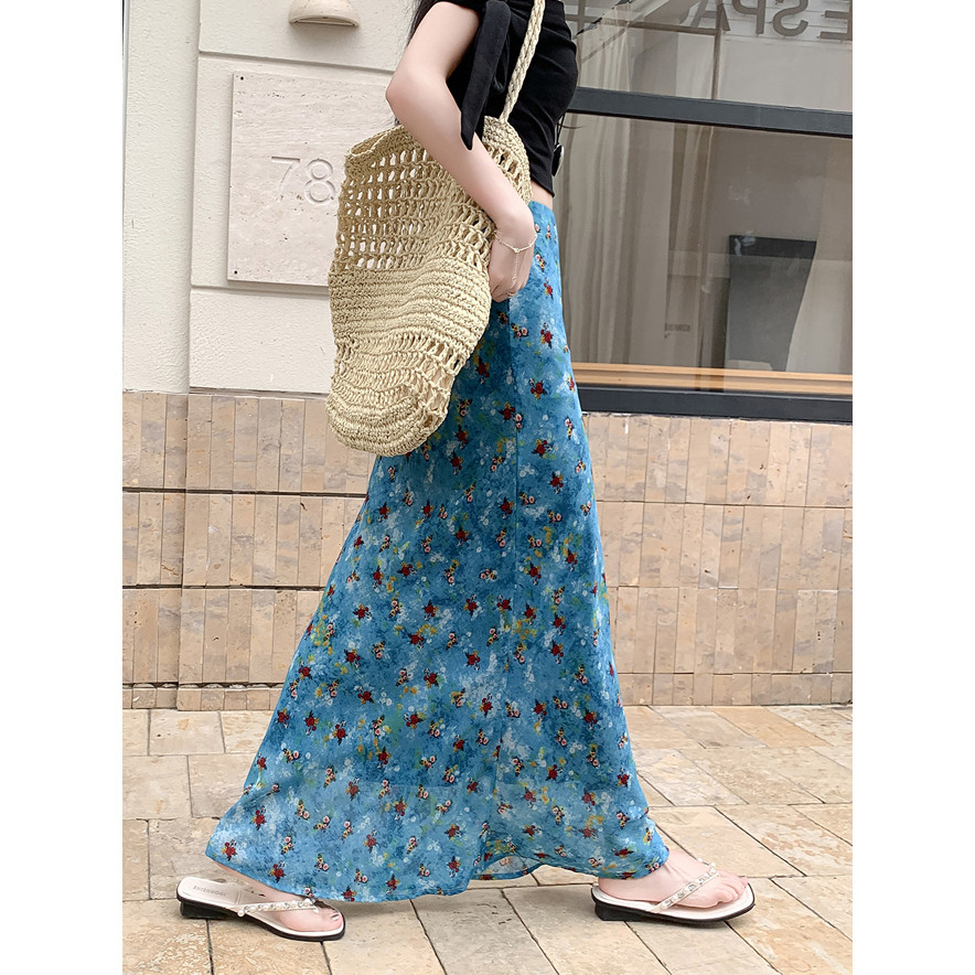 SUXI Váy chữ A dáng rộng thông thường in hoa mềm dành cho nữ mùa hè mới 260504