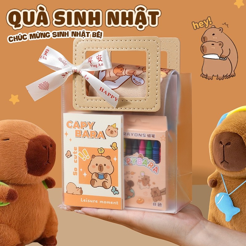 Túi Quà Capybara Cho Bé Dễ Thương – Set Quà Mini Kèm Đồ Dùng Học Tập, Quà Sinh Nhật, Quà 1/6