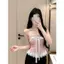 Áo ống khâu ren phong cách Pháp có đệm ngực Áo Vest ren phong cách mới nơ buộc dây Áo ngắn vừa vặn