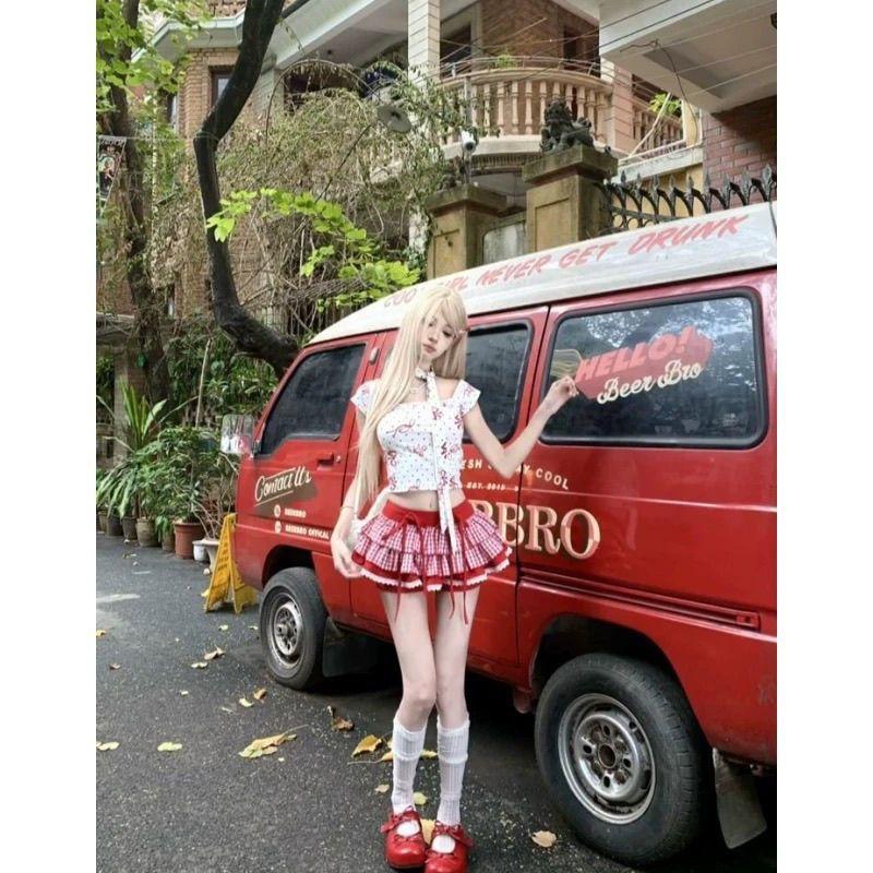 [Hàng mới về hôm nay] Pure Desire Sweet Hot Girl Suit Nữ Mùa Hè Trắng Hoa Tay Ngắn Mặc Váy Bánh Ren Bộ Đồ Hai Mảnh