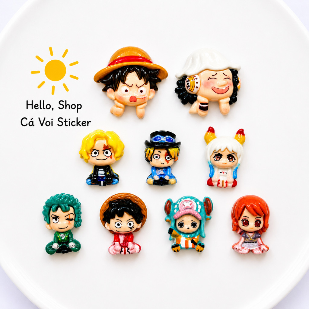Set Charm Đảo Hải Tặc One Piece Ngồi Mini Chibi Cao Cấp – Luffy Zoro Sanji Usopp Chopper Yamato Nami  gắn dép Croc