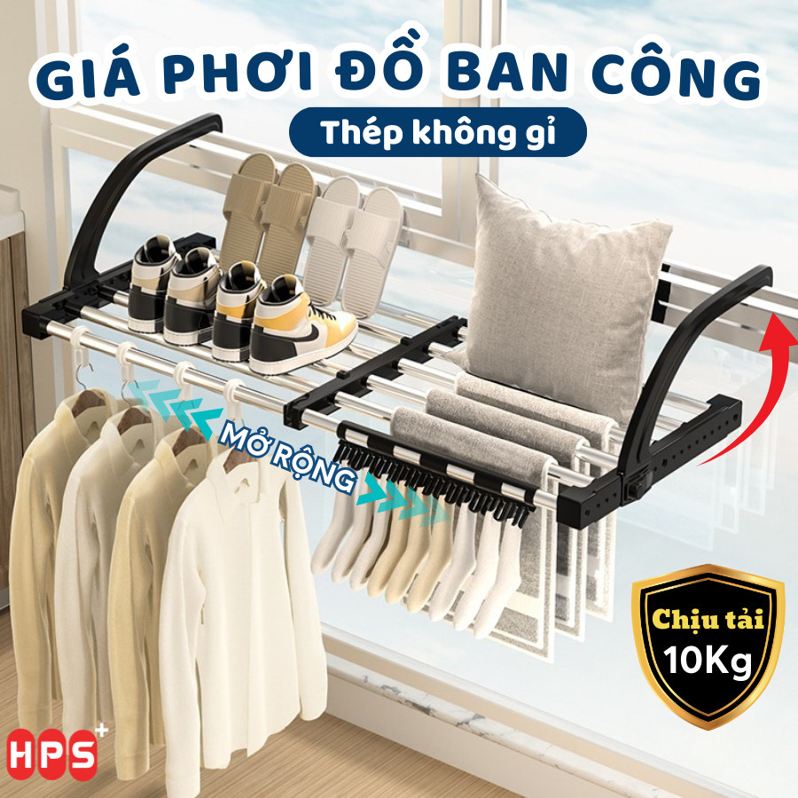 Kệ Treo Ban Công HomeMate Kéo Rộng Thông Minh, Giá Phơi Đồ Gấp Gọn Không Khoan Chịu Lực 10Kg