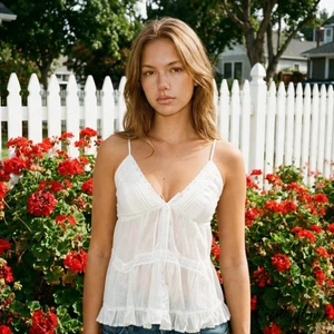 Áo hai dây nữ mùa hè Nút ren cổ chữ V phía trước ruy băng xếp nếp Peplum Hem Tank Tops