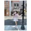 Milyfashion Loose Slimmer Look Pure Desire Pink Bowknot Cat Print Cổ áo chéo lệch vai dài-