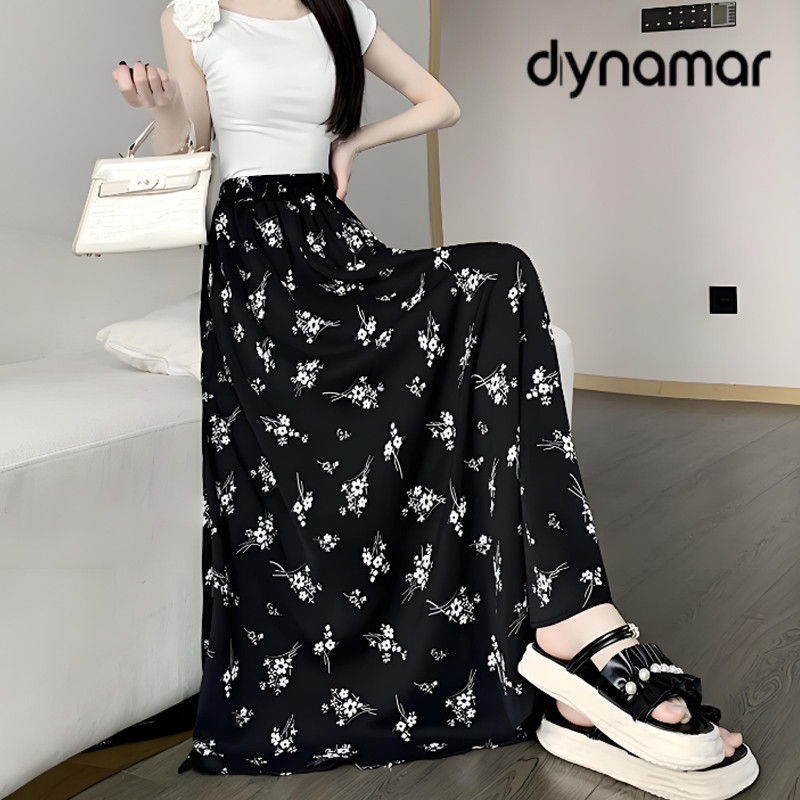 【dynamar】Chân váy cạp cao, chân váy dài in họa tiết hoa, chân váy xòe rộng, dành cho nữ.