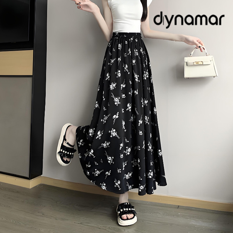 【dynamar】Chân váy cạp cao, chân váy dài in họa tiết hoa, chân váy xòe rộng, dành cho nữ.