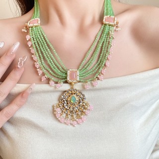 Bông tai vòng cổ ngọc trai hình học dát kim cương vuông bằng nhựa