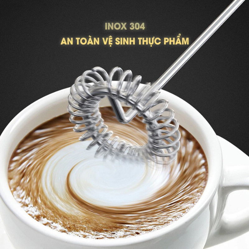 (CHÍNH HÃNG) Máy Đánh Trứng Mini HomeMate Inox 304 Cao Cấp – Máy Tạo Bọt Cà Phê Cầm Tay Dùng Pin, Đánh Matcha Đa Năng