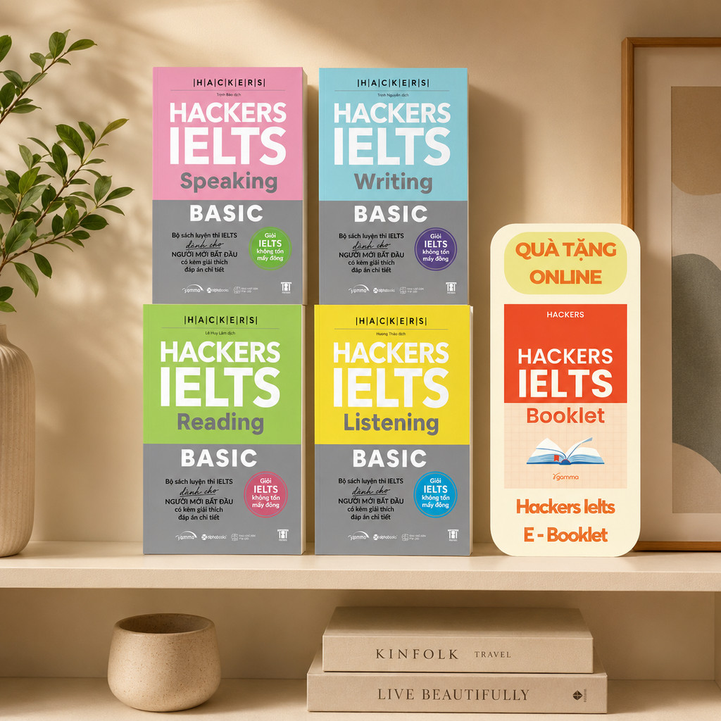 Sách – Combo Hackers IELTS Basic (Bộ 4 Cuốn) –  Kèm Lời Giải Chi Tiết (Band 3.0-5.5+) (Gamma Books)
