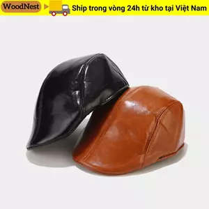 Mũ phẳng WOODNEST, Mũ nam giữ ấm màu trơn, Mũ da PU thời trang Mũ Newsboy mùa xuân thu