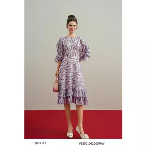 Đầm tơ trắng hoa lavender bèo gấu thiết kế Elise FS2501042DIORPW
