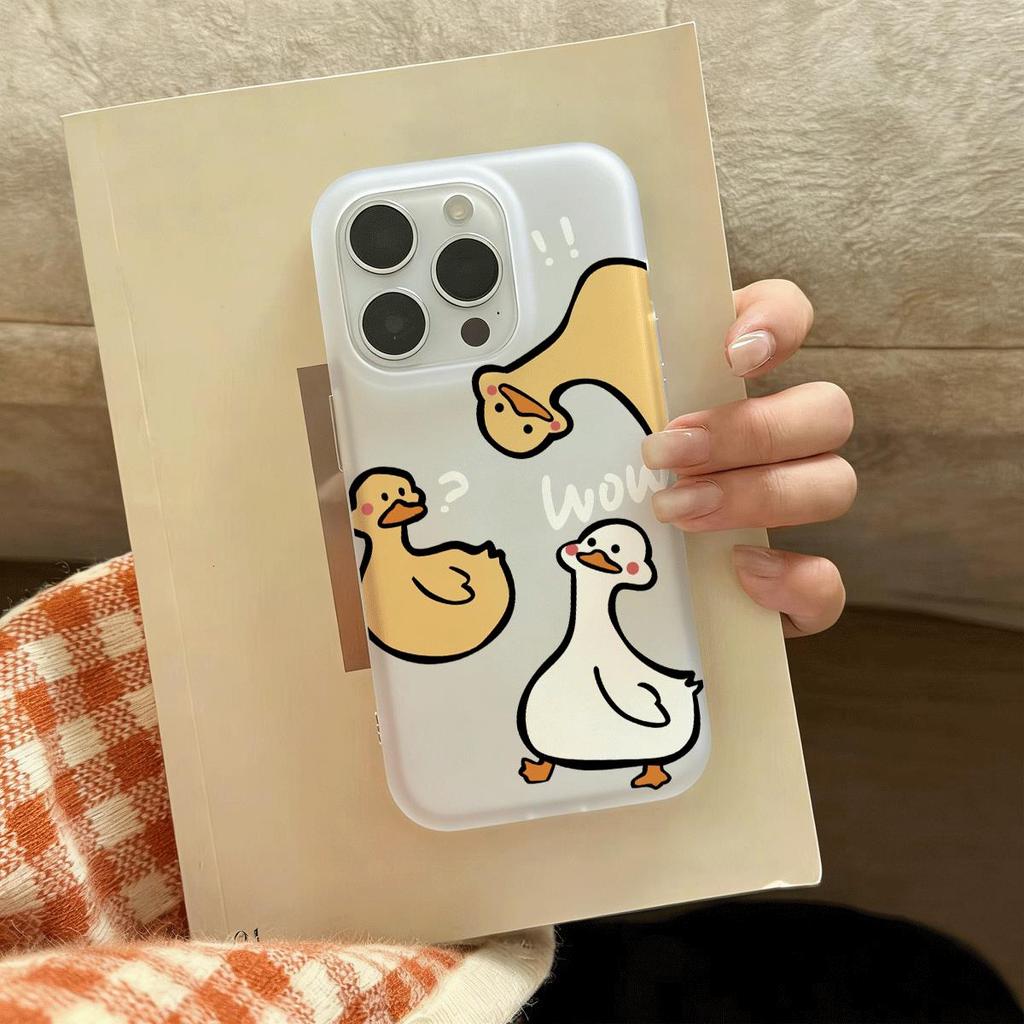 Ngỗng Lớn Trắng Nhỏ Đối với trường hợp iPhone 14Pro Da đơn giản và tươi mới