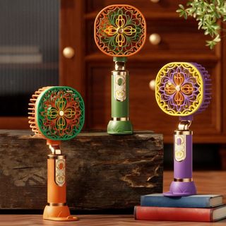 Quạt Điện Di Động LACYES, Quạt Mini Cầm Tay 3 Tốc Độ Retro, Phong Cách Dân Tộc Gió Mạnh Vintage Tiếng Ồn Thấp Quạt Làm Mát Cá Nhân Mùa Hè
