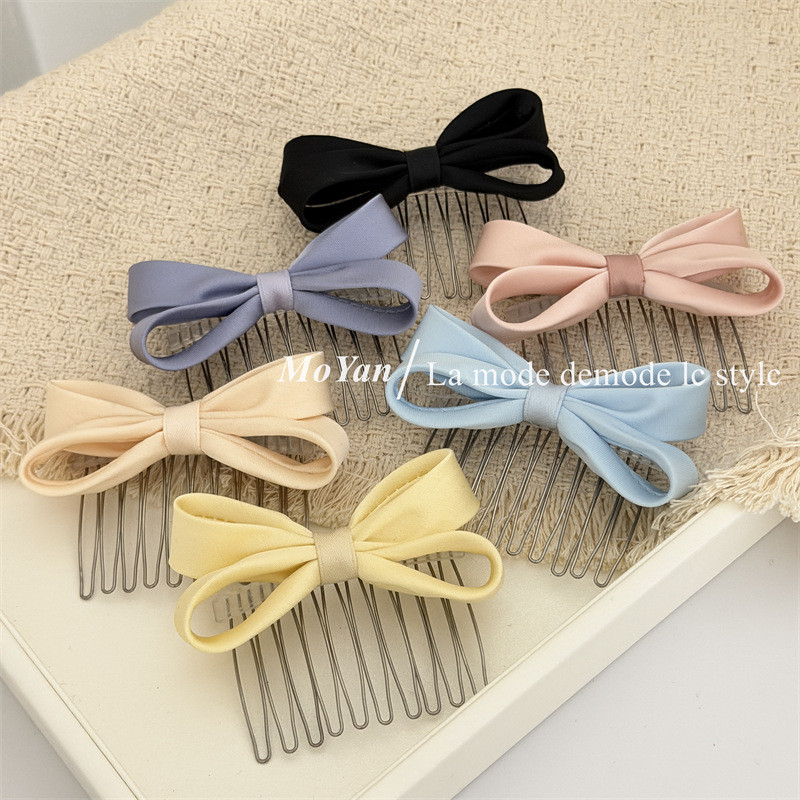 Kẹp Tóc Satin Nơ Màu Hàn Quốc Lược Tóc Nữ
