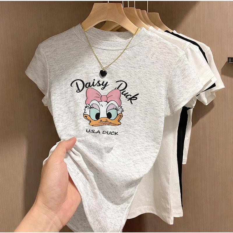BOOM Áo Baby Tee Nữ Cotton Ôm Body-Áo Thun Ngắn Tay Y2K In Hình PhongCách Mùa Hè, Cổ Tròn Hàng Đầucách hàn quốc phongE33
