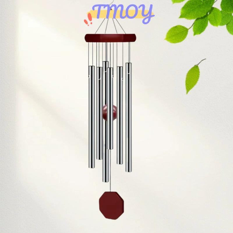 TMOY 1 Retro Gỗ Đỏ Nhôm Chuông Gió Hình Bát Giác Gỗ Treo Thẻ 6 Ống Kim Loại Sân Hành Lang Ban Công Trang Trí TMOY